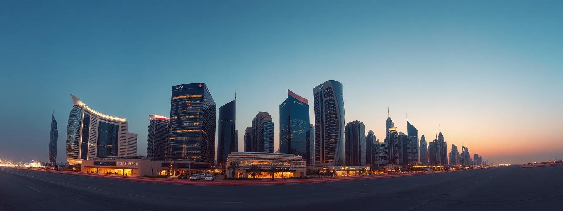 Doha commercial skyline at dusk